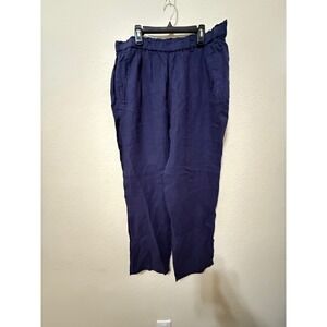 C & California Linen Blend Pants Blue Elastic Waist Pull On Casual